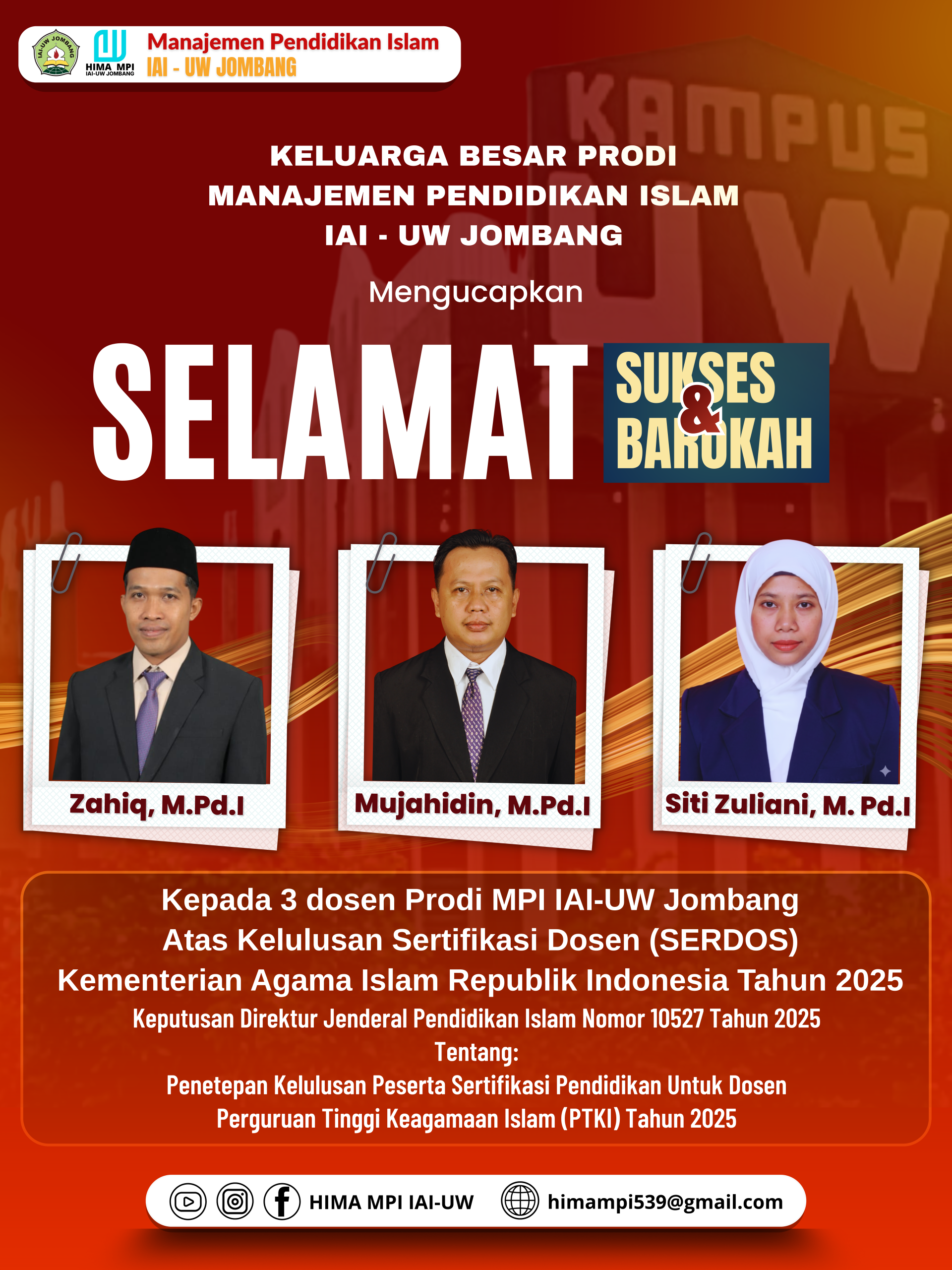 Selamat! 3 Dosen Prodi MPI IAI-UW Jombang Lulus Sertifikasi Dosen, Perkuat Kualitas Akademik