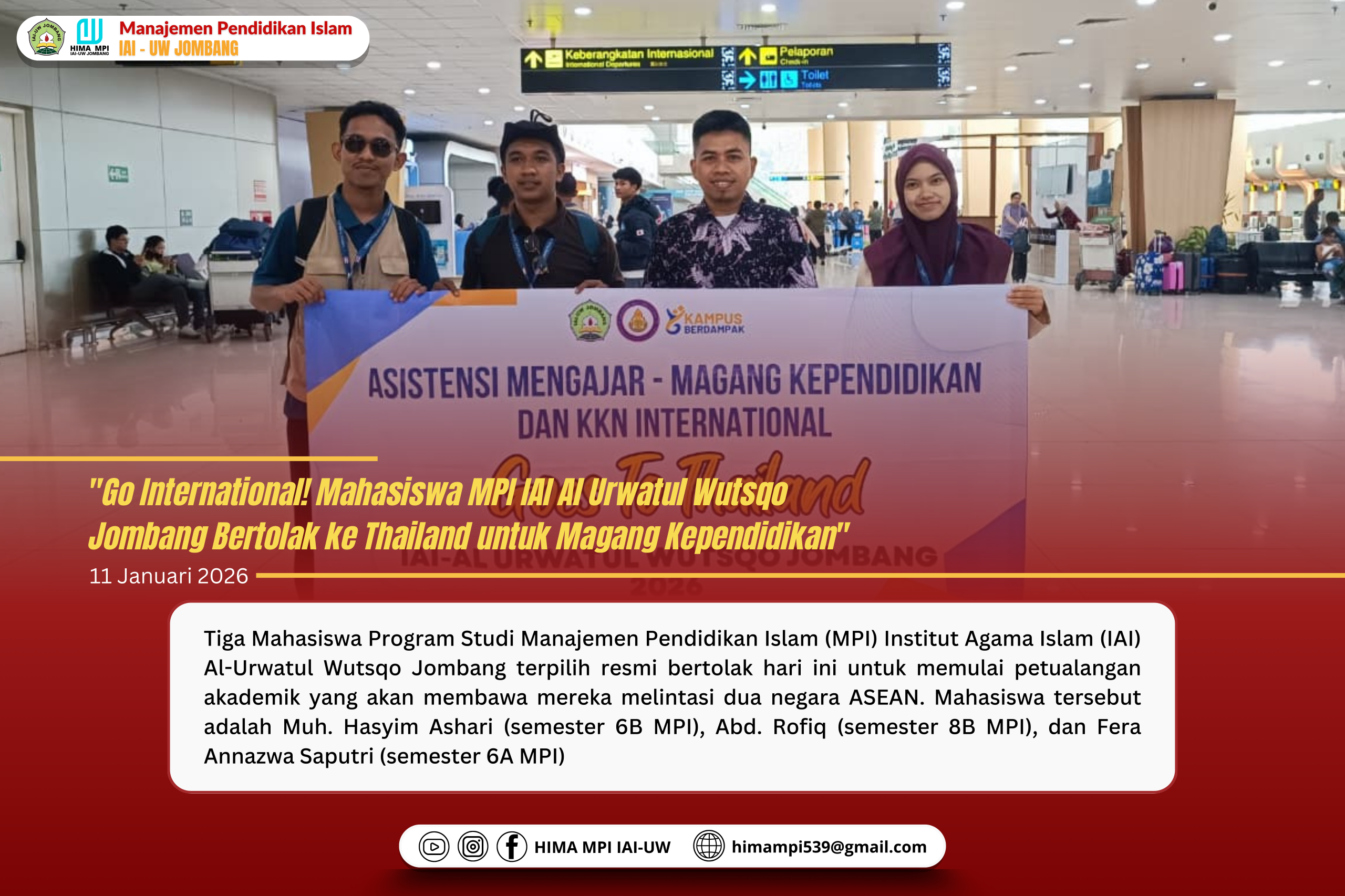 “Go International! Mahasiswa MPI IAI Al Urwatul Wutsqo Jombang Bertolak ke Thailand untuk Magang Kependidikan”